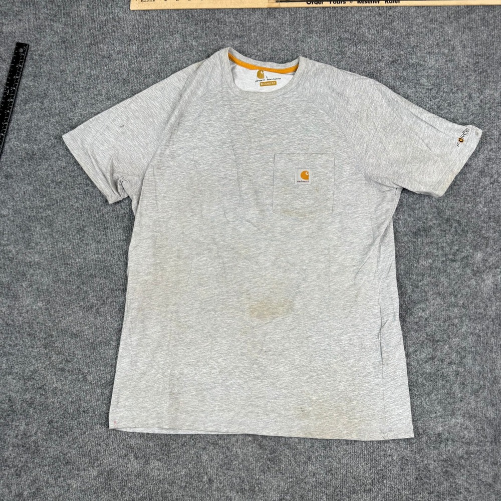 Carhartt T-Shirt Mens Size L Gray Relaxed Fit Force Pocket Workwear Fair Stained